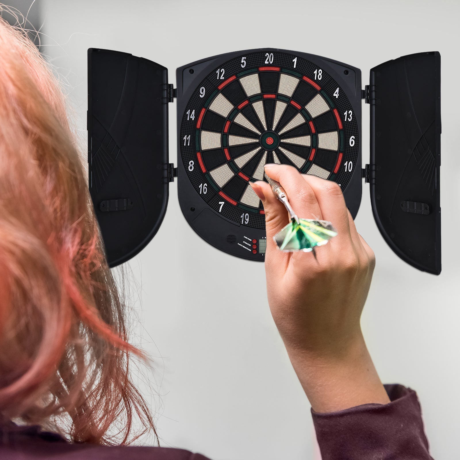 Electronic Dartboard Set 26 Games and 185 Variations with 6 Darts and Cabinet to Stroage Multi-Game Option Ready-to-Play