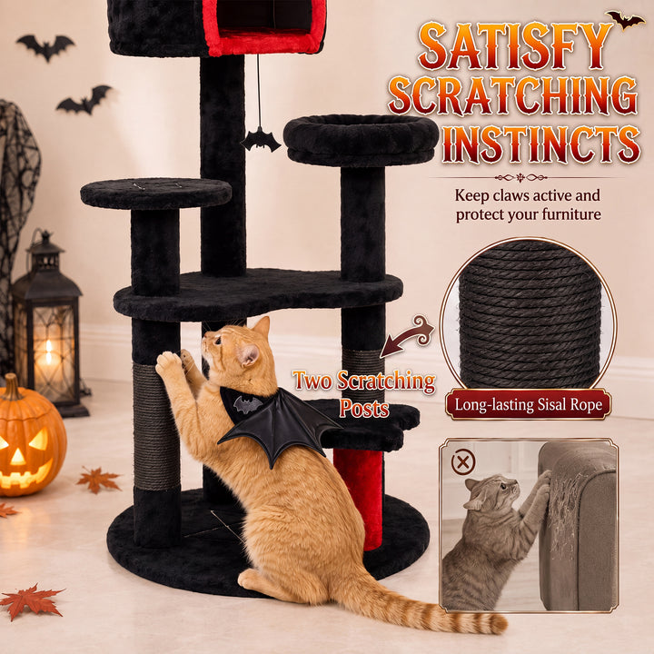Gothic Cat Tree, 155cm Cat Tower for Indoor Kittens, Multi-Level Stabl