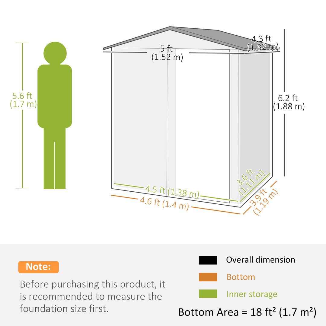 4.3 x 5ft Outdoor Garden Storage Shed - Grey Wood Effect