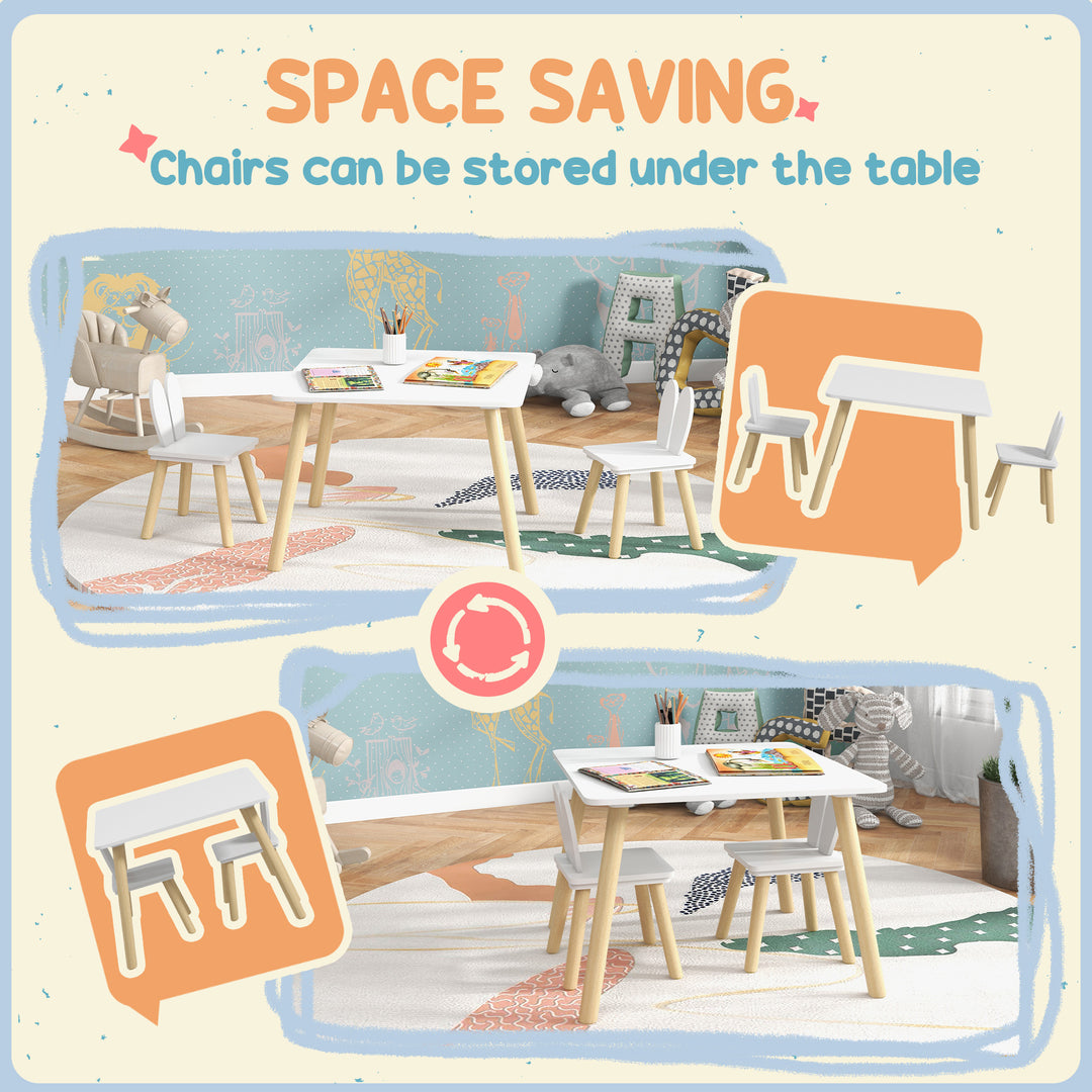 3 Pcs Toddler Table and Chair Set, Kids Desk and 2 Chairs Set w/ Bunny