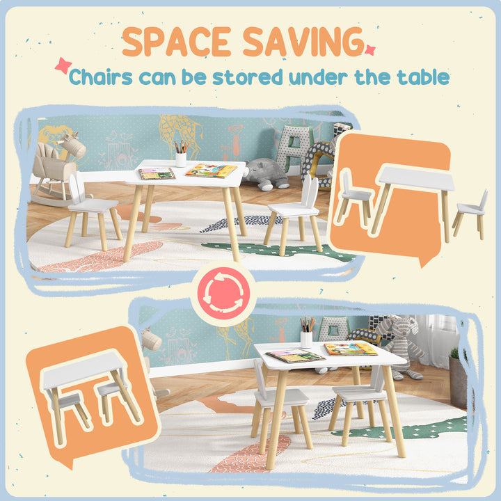 3 Pcs Toddler Table and Chair Set, Kids Desk and 2 Chairs Set w/ Bunny