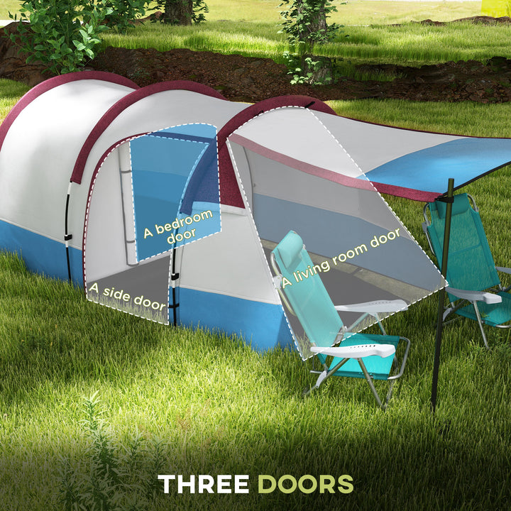 Camping Tent, Large Tunnel Tent with Bedroom and Living Area, 2000mm Waterproof, Portable with Bag for 2-3 Man, Red