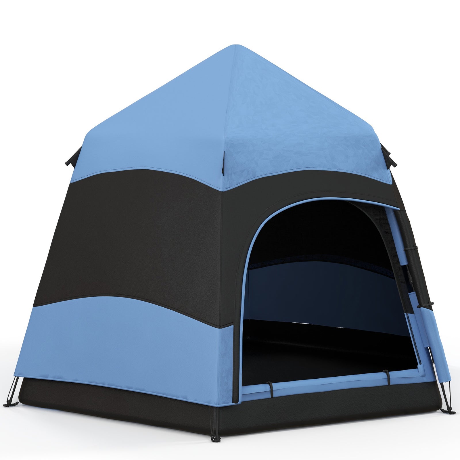 Six Man Hexagon Camping Tent with Hang Hook and Carry Bag - Blue and Black