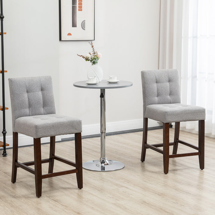 HOMCOM Set of 2 Fabric Bar Stools, Modern Kitchen Chairs with Tufted Back, Thick Padding, Wood Legs, Grey