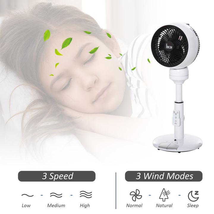 HOMCOM 28'' Air Circulator Fan 3 Speed 3 Mode, 70° Oscillation 90° Vertical Tilt, Height Adjustable, Remote Controller, Black & White | Aosom UK