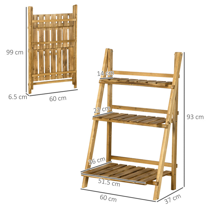 Wooden Folding Flower Pot Stand 3 Tier Garden Planter Display Ladder Gardener Storage Shelves Rack Herb Holder (60L x 37W x 93H cm)