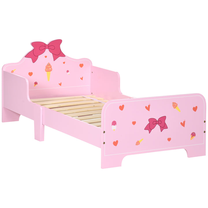 ZONEKIZ Princess-Themed Toddler Bed with Safety Side Rails and Slats, Cute Patterns, Kids Bedroom Furniture, Pink, 143 x 74 x 59 cm | Aosom UK