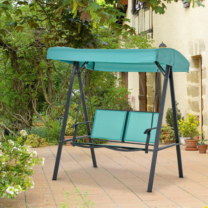 Outsunny 2 Seater Garden Swing Seat Swing Chair Outdoor Hammock Bench w/ Adjustable Tilting Canopy, Texteline Seats and Steel Frame, Lake Blue