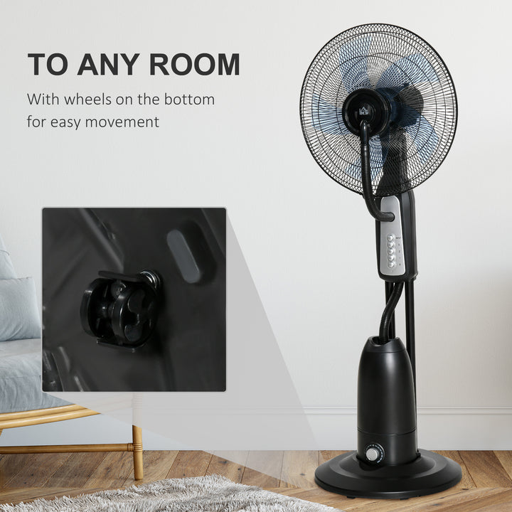 HOMCOM Pedestal Fan with Water Mist Spray, Standing Fan, Humidifying Misting Fan with 3 Speeds, 2.8L Water Tank, Black