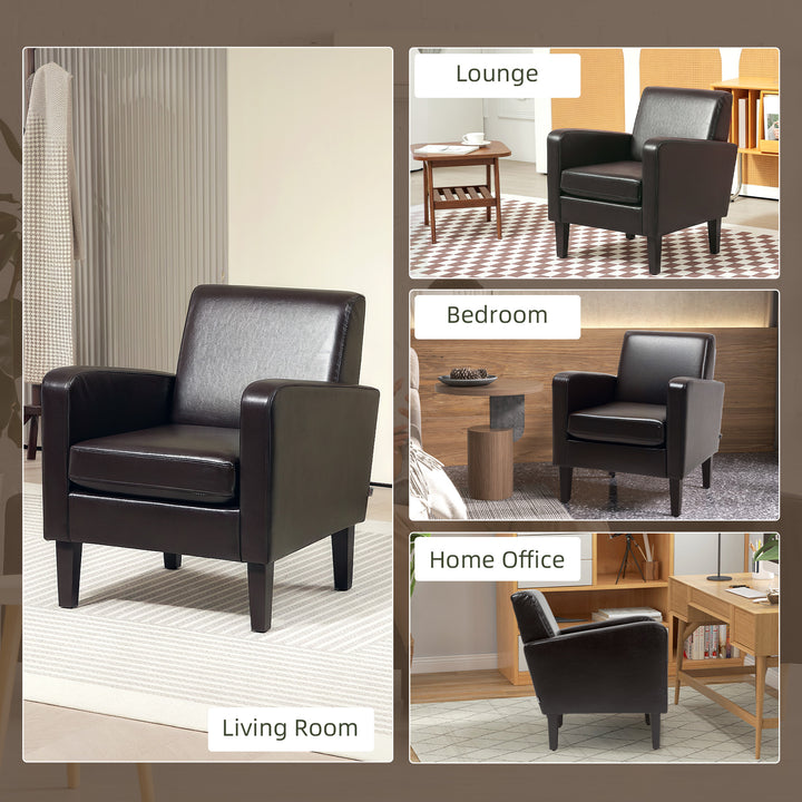 Faux Leather Simple Armchair - Brown