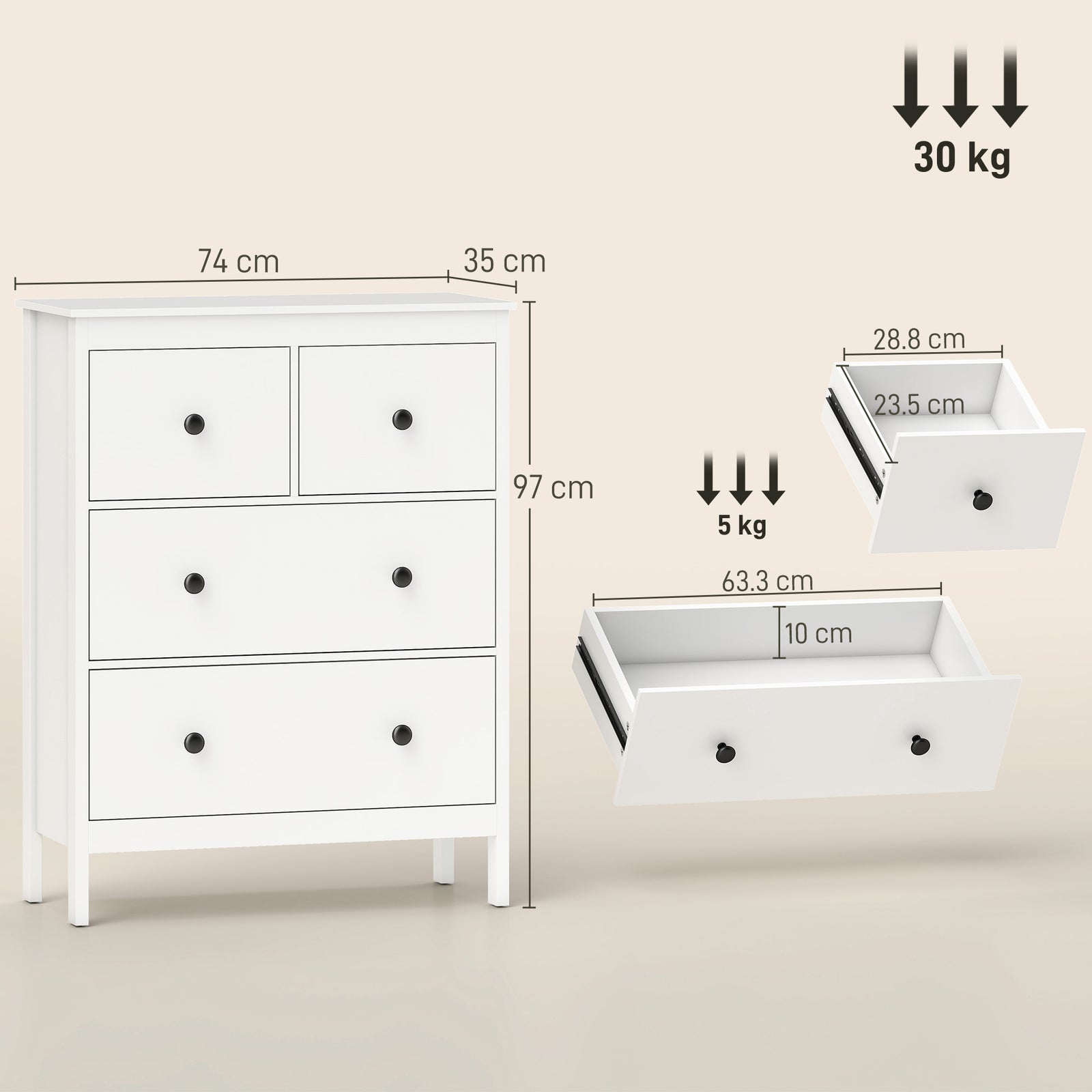 Modern Chest of Drawers, 4 Drawer Dresser Clothes Storage Organiser fo