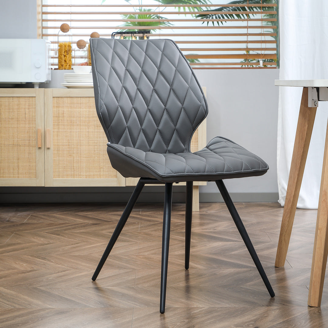 Set of 4 Dining Chairs, Kitchen Chairs with Metal Legs, PU Leather Seat and Backrests, Grey