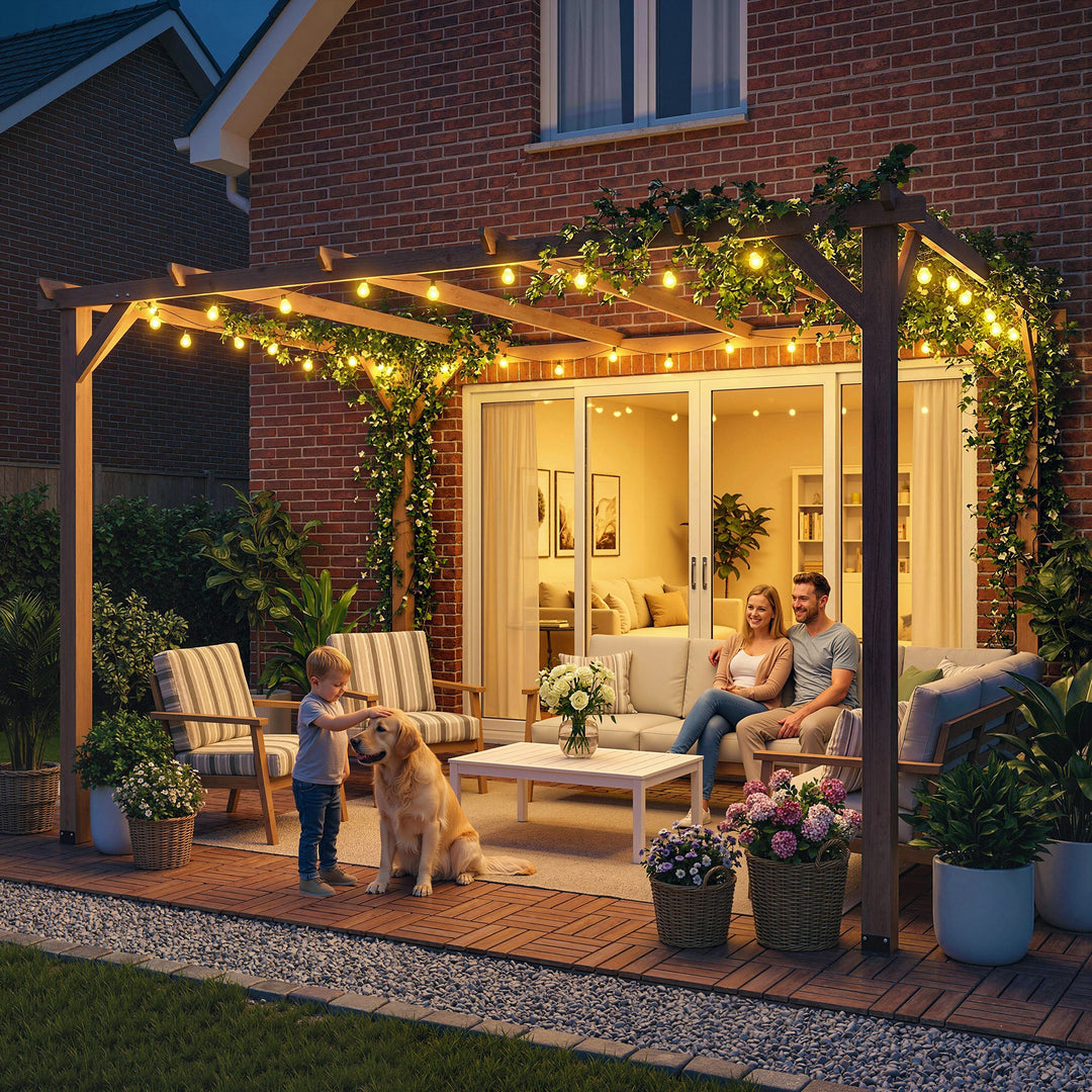 4 x 3 m Wooden Pergola Kit, Garden Pergola Gazebo Grape Trellis with Triangle Supports, 6 Beams