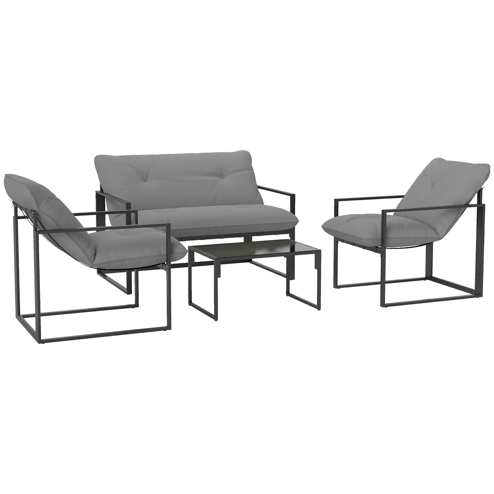 Four-Piece Relaxed Back Garden Dining Set - Black/Light Grey