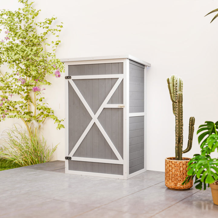 MCL Wooden Small Shed, Garden Storage Shed with Shelves and Bolt Latch, 75L x 56W x115H cm, Grey
