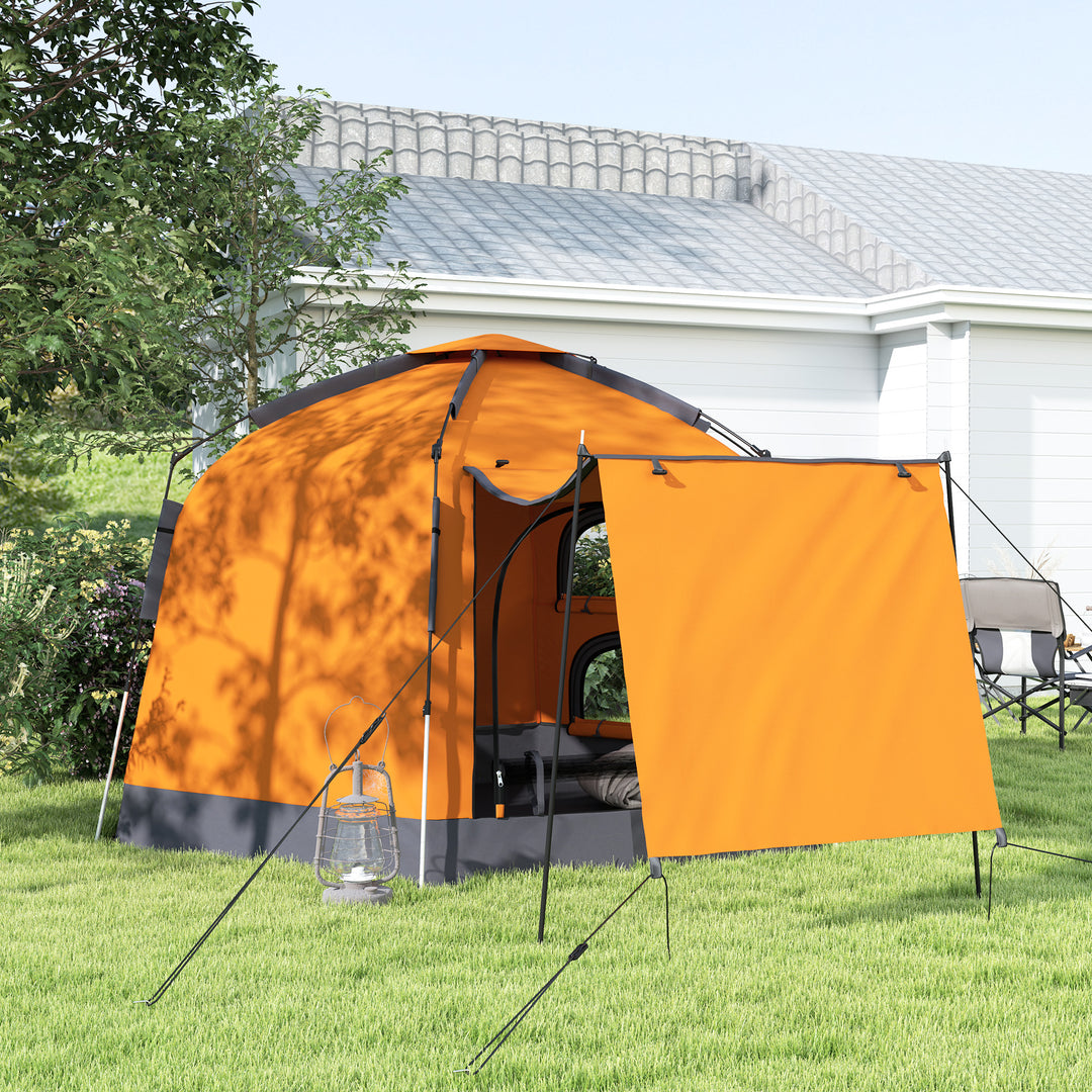 Automatic Pop Up Camping Tent, Instant Setup 2-4 Man Tent with Mesh Windows, Waterproof & UV30+, Portable with Carry Bag for Fishing, Hiking, Backpacking, Orange
