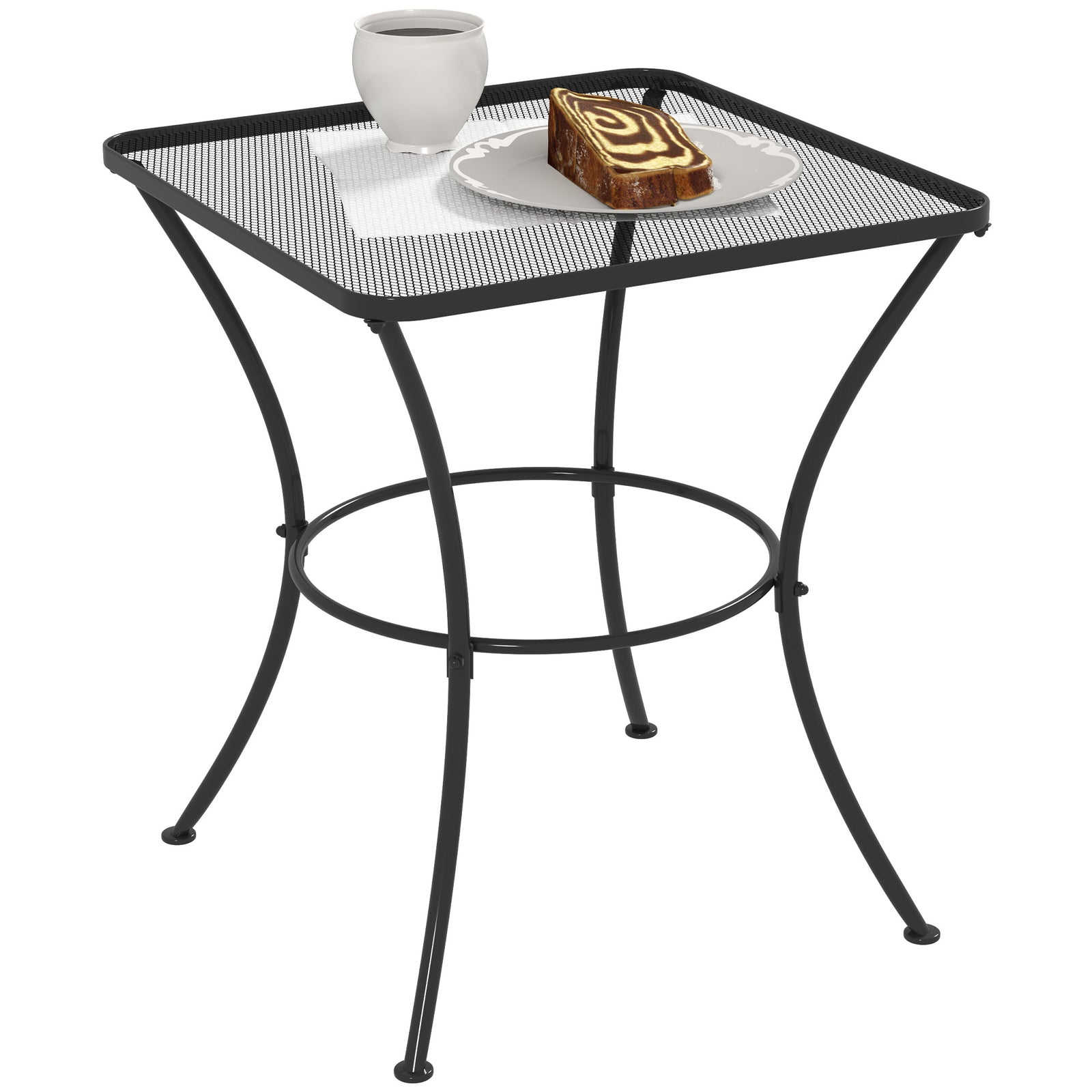 60cm Square Garden Table, Outdoor Metal Bistro Side Desk with Mesh Top, Black