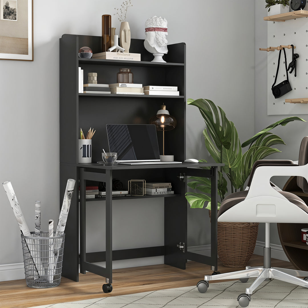 Foldable Desktop, Computer Desk with Storage Shelves, 80 x 69 x 155 cm