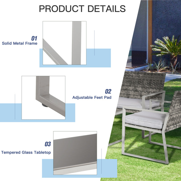 4PC Rattan Garden Furniture Set 2 Single Sofa Arm Chairs 1 Bench with Cushions & Coffee Table Patio Backyard Wicker Weave