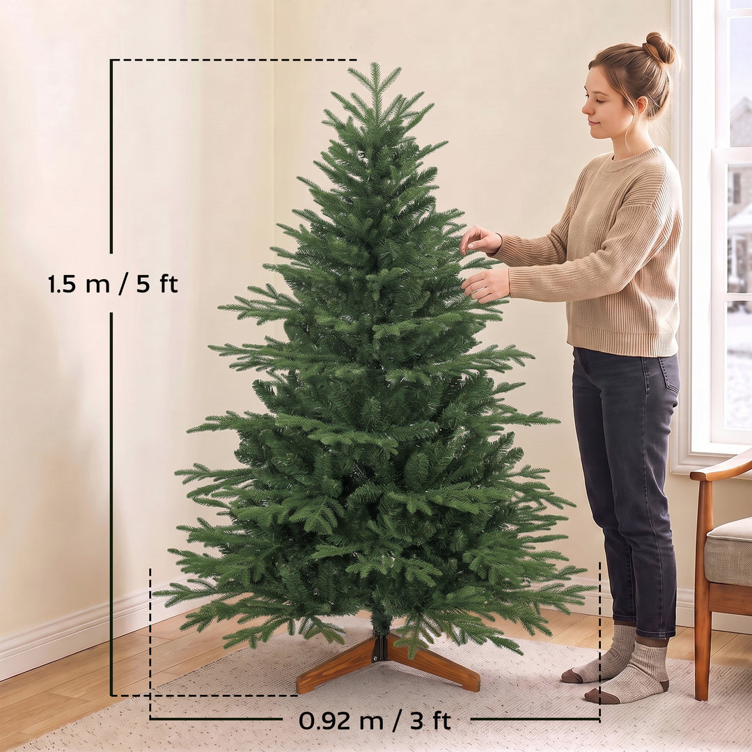 150cm Artificial Christmas Tree Full Hinged Xmas Tree Solid Pine Wood - view 3