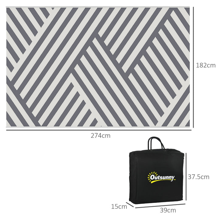Outsunny Reversible Outdoor Rug, Plastic Straw, Portable with Carry Bag, 182 x 274cm, Grey and Cream