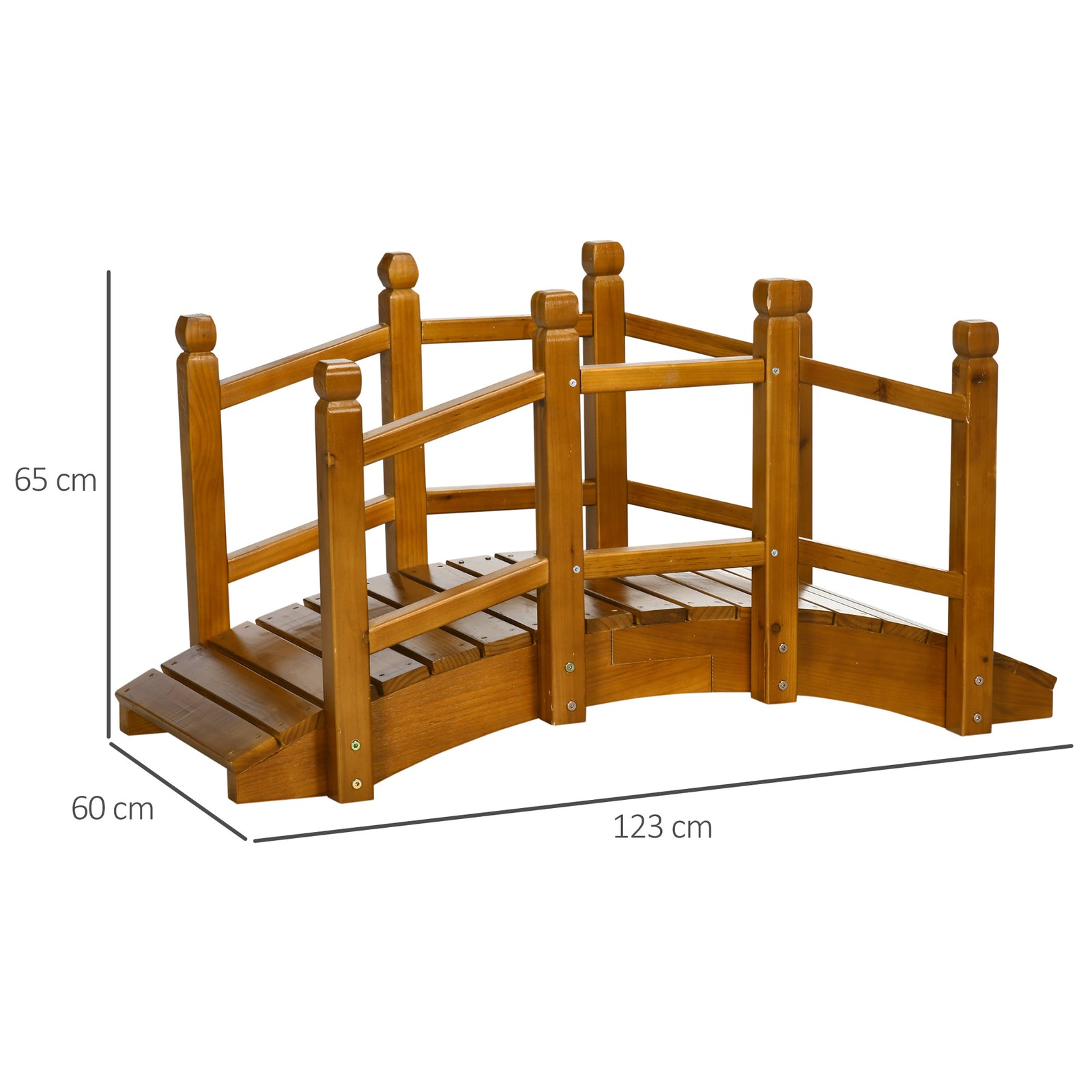 Wooden Garden Bridge with Safety Railings, Arc Footbridge for Pond Bac
