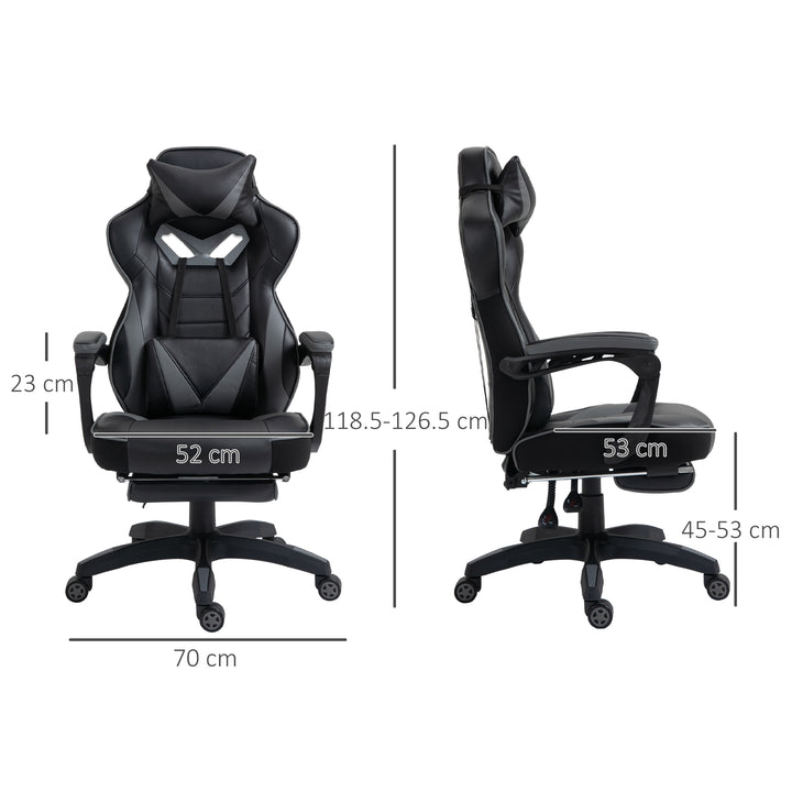 Computer Gaming Chair, Racing Desk Chair with Lumbar Support and Footrest, PU Leather Gamer Chair with Headrest and Swivel Wheels for Home, Grey
