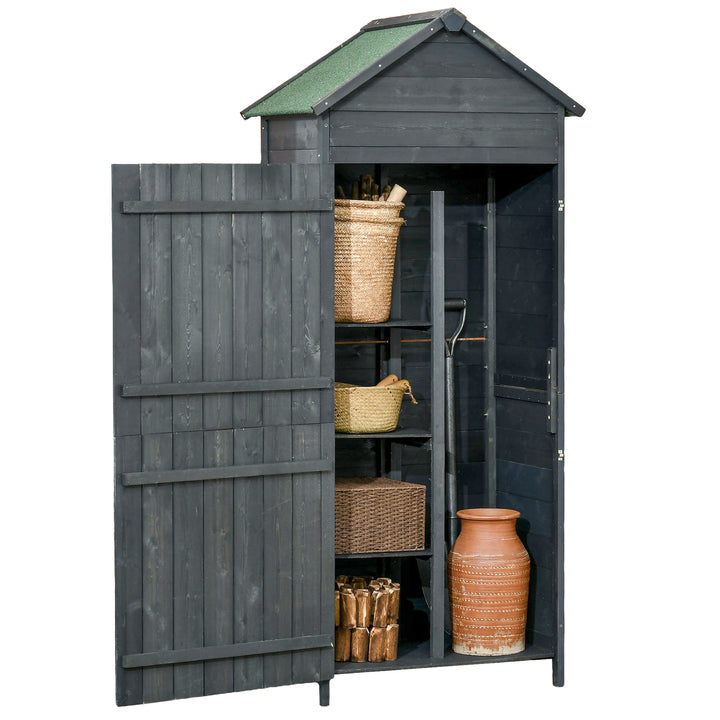 OutsunnyGarden Storage 4-Tier Wooden Garden Outdoor Shed 3 Shelves Utility Gardener Cabinet Lockable 2 Doors - Grey