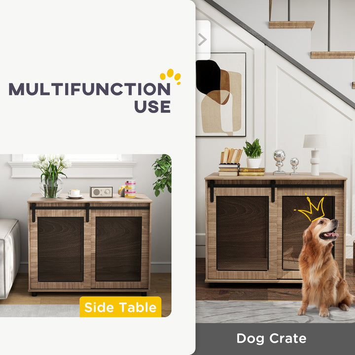 Dog Crate Furniture with Sliding Door for Large Dogs, Walnut Brown