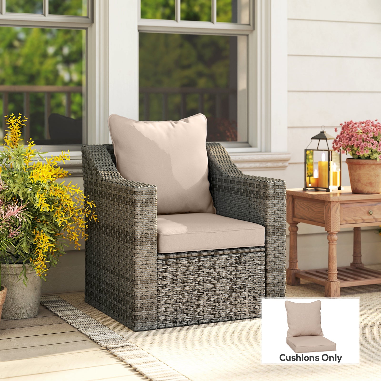 Seat and Back Padded Cushion Set, CUSHION ONLY - Beige