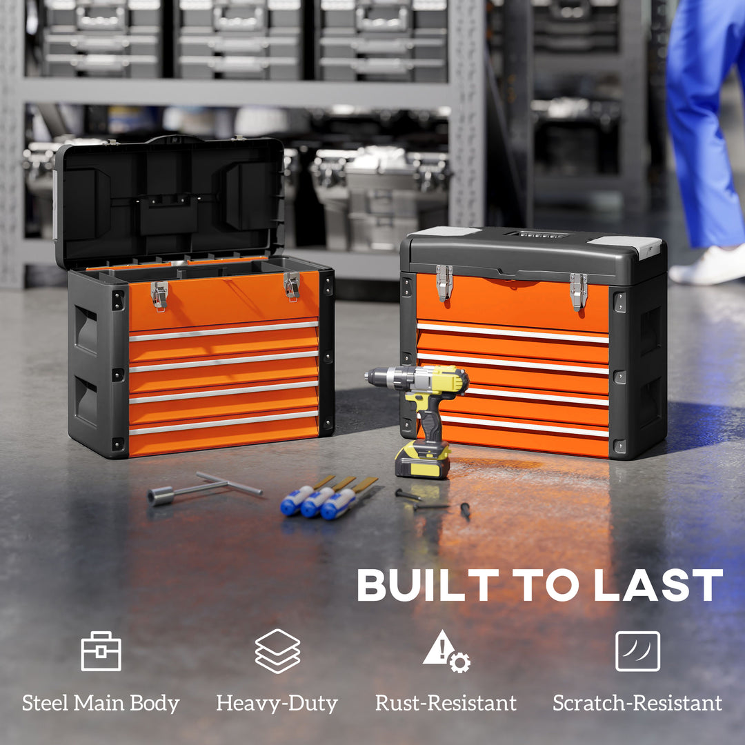 4 Drawers Large Toolbox - Orange