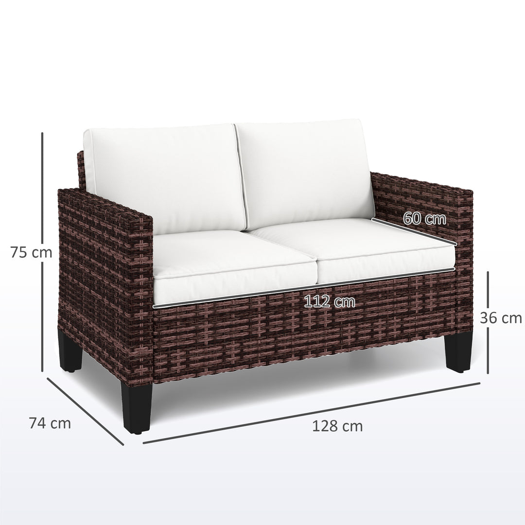 Two-Seater Rattan Outdoor Sofa - Brown