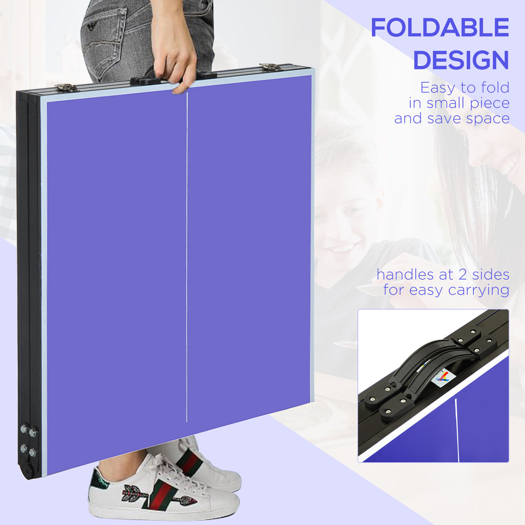 Folding 5ft Mini Compact Table Tennis Top Ping Pong Table Set Professional Net Games Sports Training Play Blue