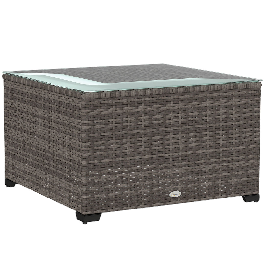 62 x 62cm Glass-Top Rattan Side Table - Dark Grey