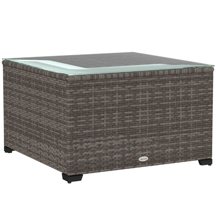 62 x 62cm Glass-Top Rattan Side Table - Dark Grey