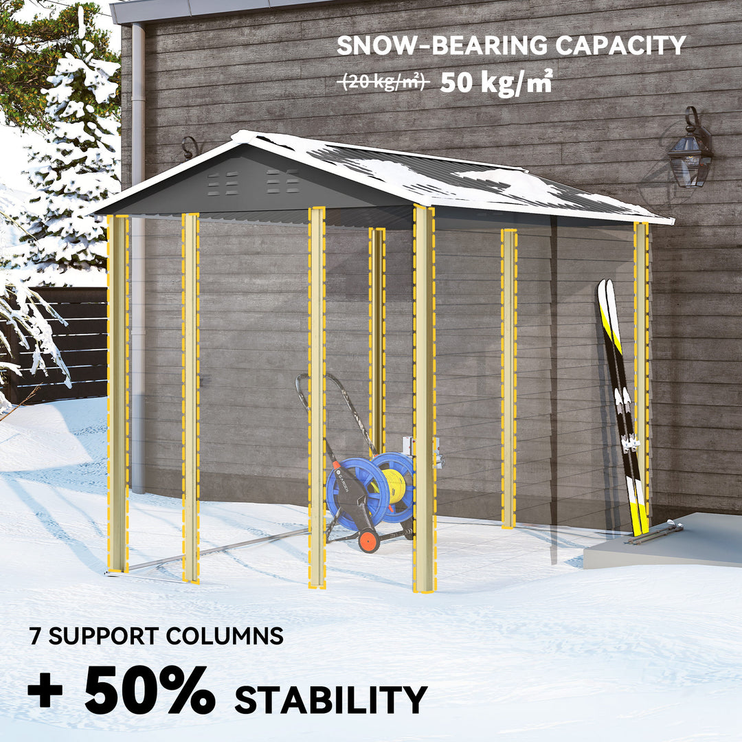 9x 6FT Metal Outdoor Garden Shed, Galvanised Tool Storage Shed w/ Sloped Roof, Lockable Door for Patio Lawn, Dark Grey