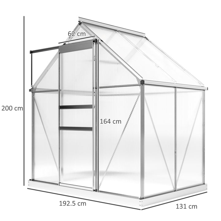 192.5 x 131cm Walk-In Polycarbonate Greenhouse - Silver-Tone
