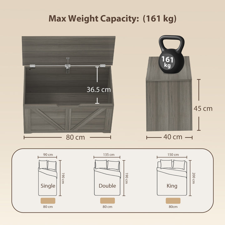 100L Home Storage Box, with Safety Hinge - Dark Grey Wood-Effect
