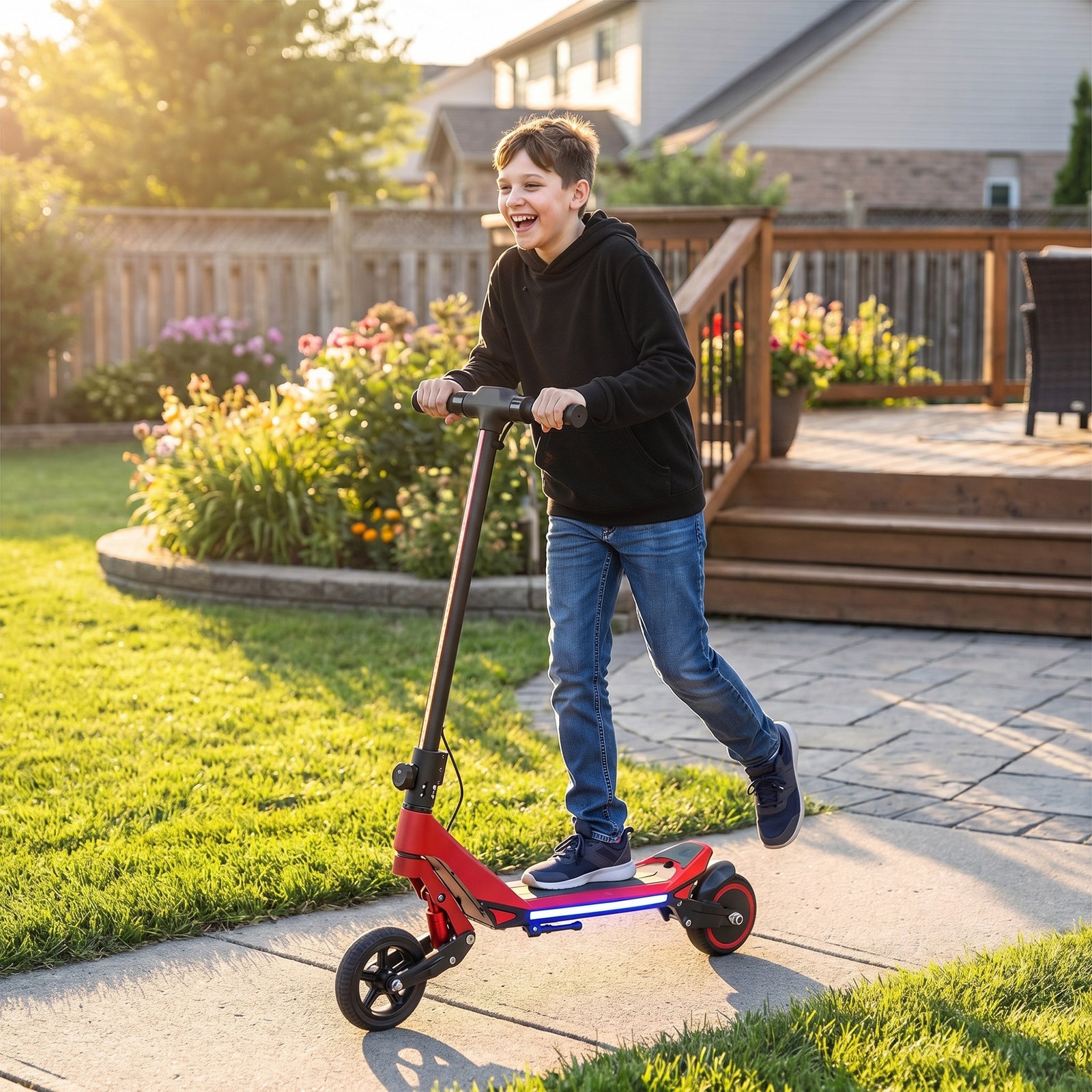 Electric Scooter for Kids, Foldable E Scooter for Age Age 6+ with LED 