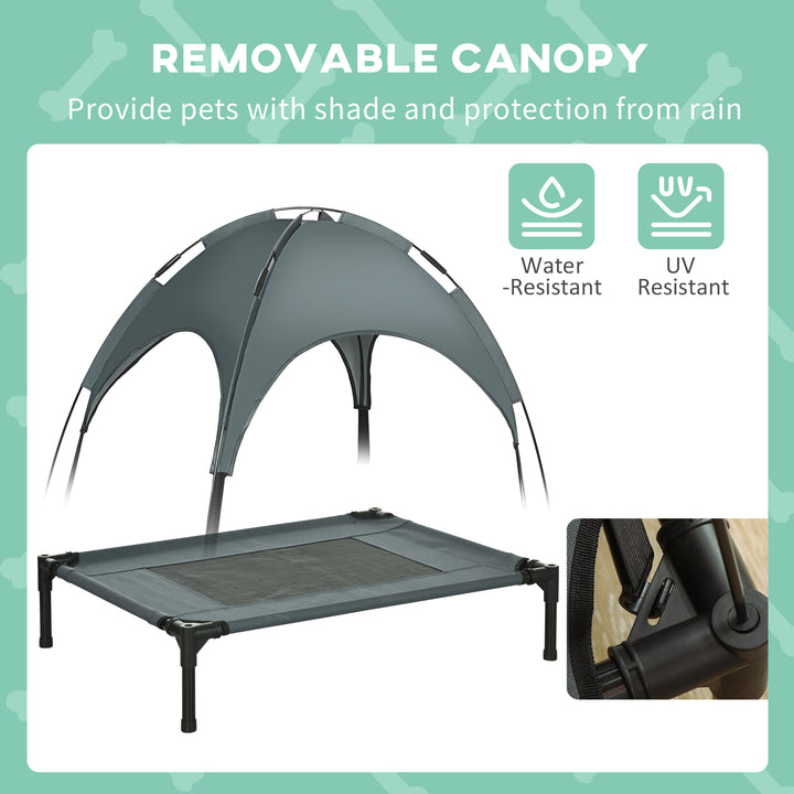 Raised Dog Bed Waterproof Elevated Pet Cot with Breathable Mesh UV Protection Canopy Grey, for Medium Dogs, 76 x 61 x 73cm