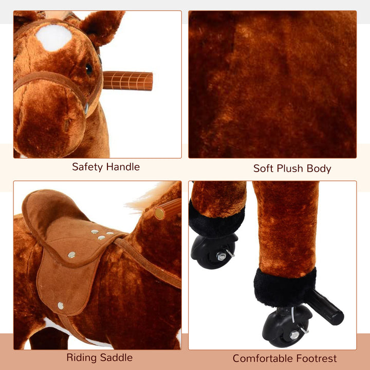 HOMCOM Kids Plush Ride On Walking Horse W/Sound-Brown