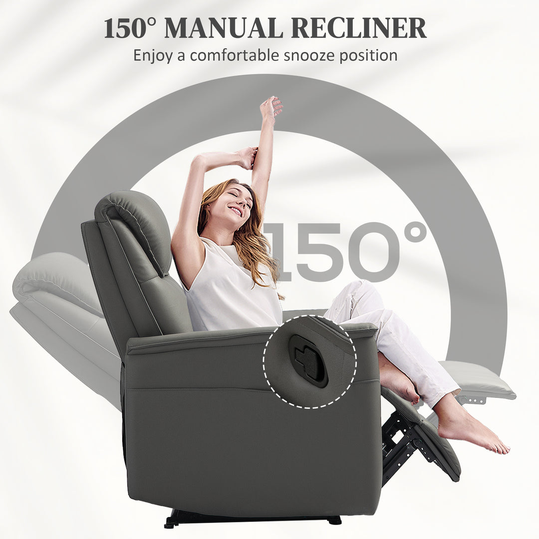 Recliner Armchair with Thick Padded Spring Cushion, Microfibre Manual Reclining Chair with Adjustable Leg Rest, Side Pockets for Living Room, Bedroom, Light Grey