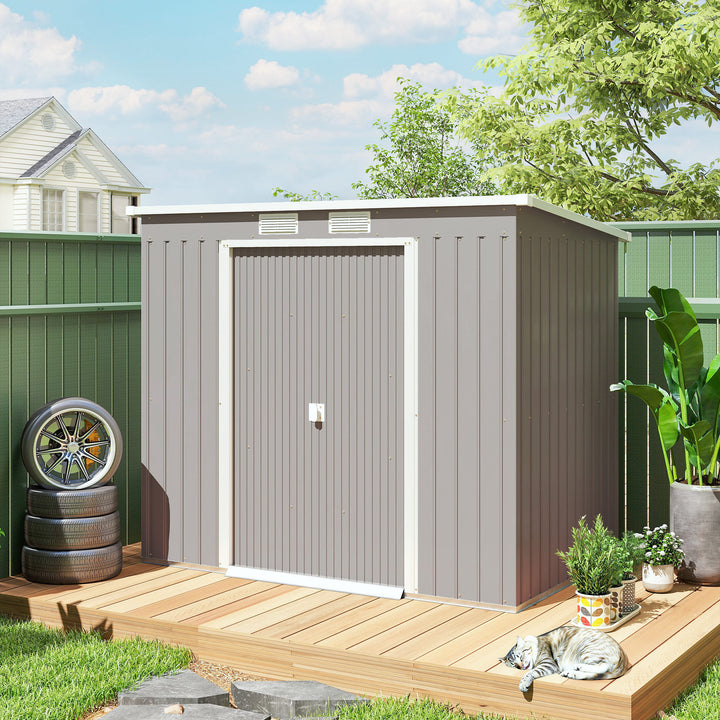 7 x 4ft Galvanised Steel Garden Shed, with Foundation Kit - Grey