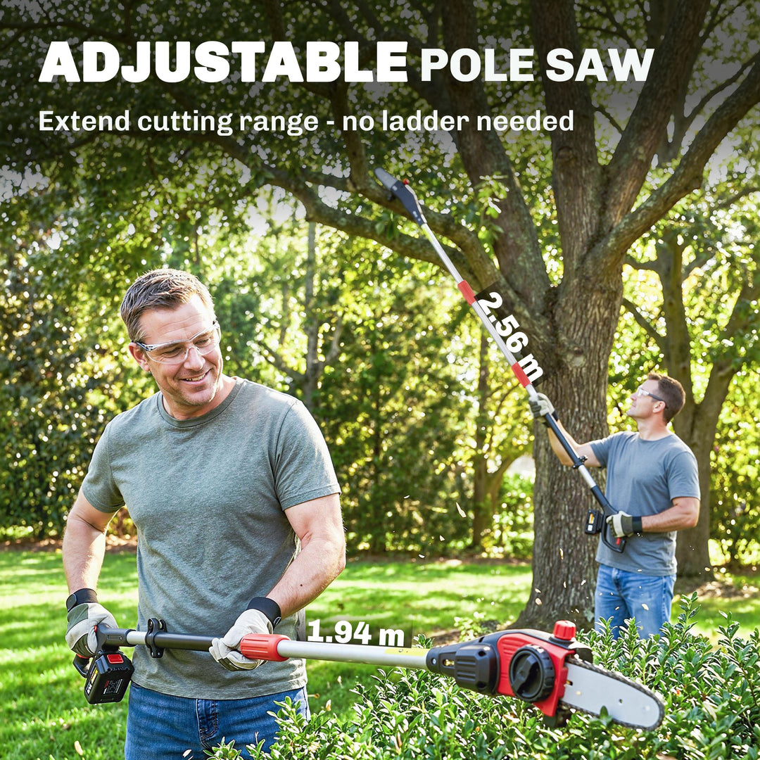 18V 8" Cordless Pole Chainsaw, 1.94m/2.56m Electric Chainsaw with 2 x 