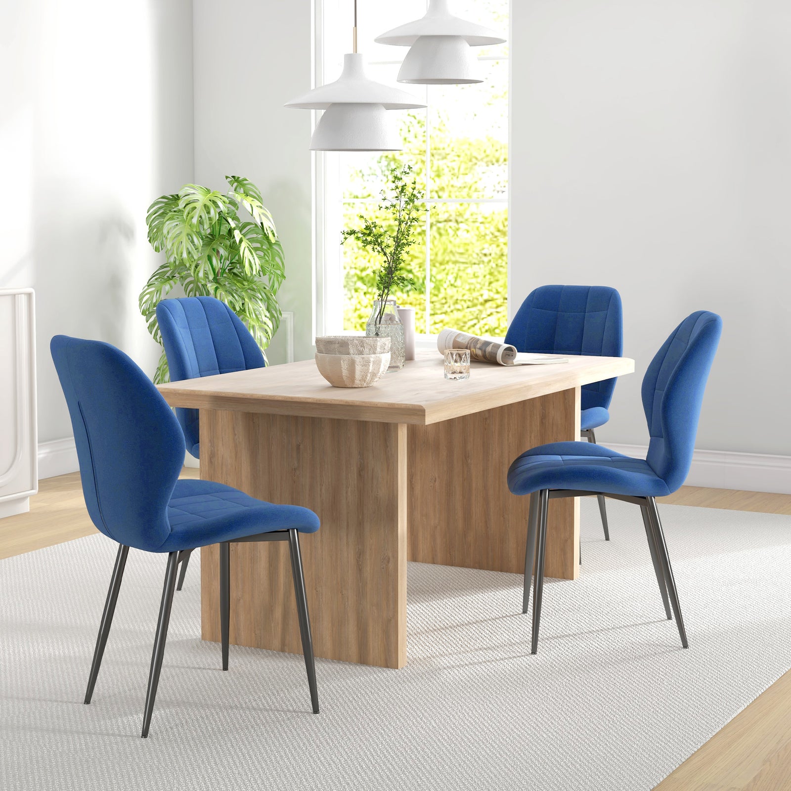 Set of Four Velvet Relaxed Tub Dining Chairs - Dark Blue