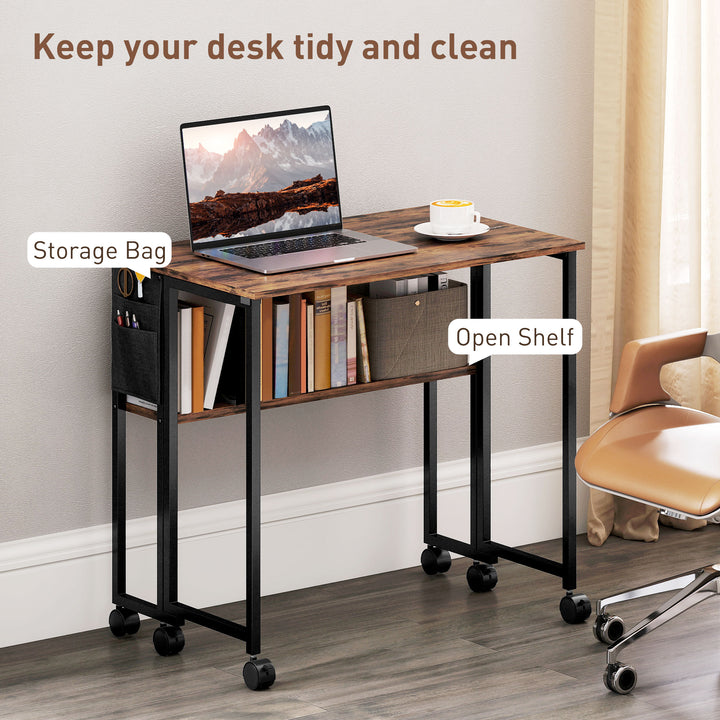 80 cm Drop Leaf Writing Work Desk - Rustic Brown