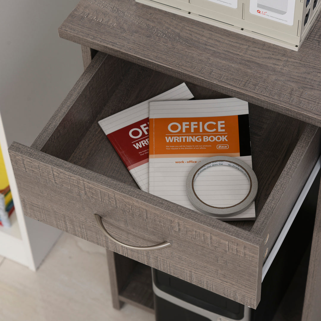 MCL L-Shaped Corner Computer Desk w/ 2 Shelves Wide Worktop Keyboard Tray Drawer & CPU Stand Home Office Study Bedroom Furniture Grey