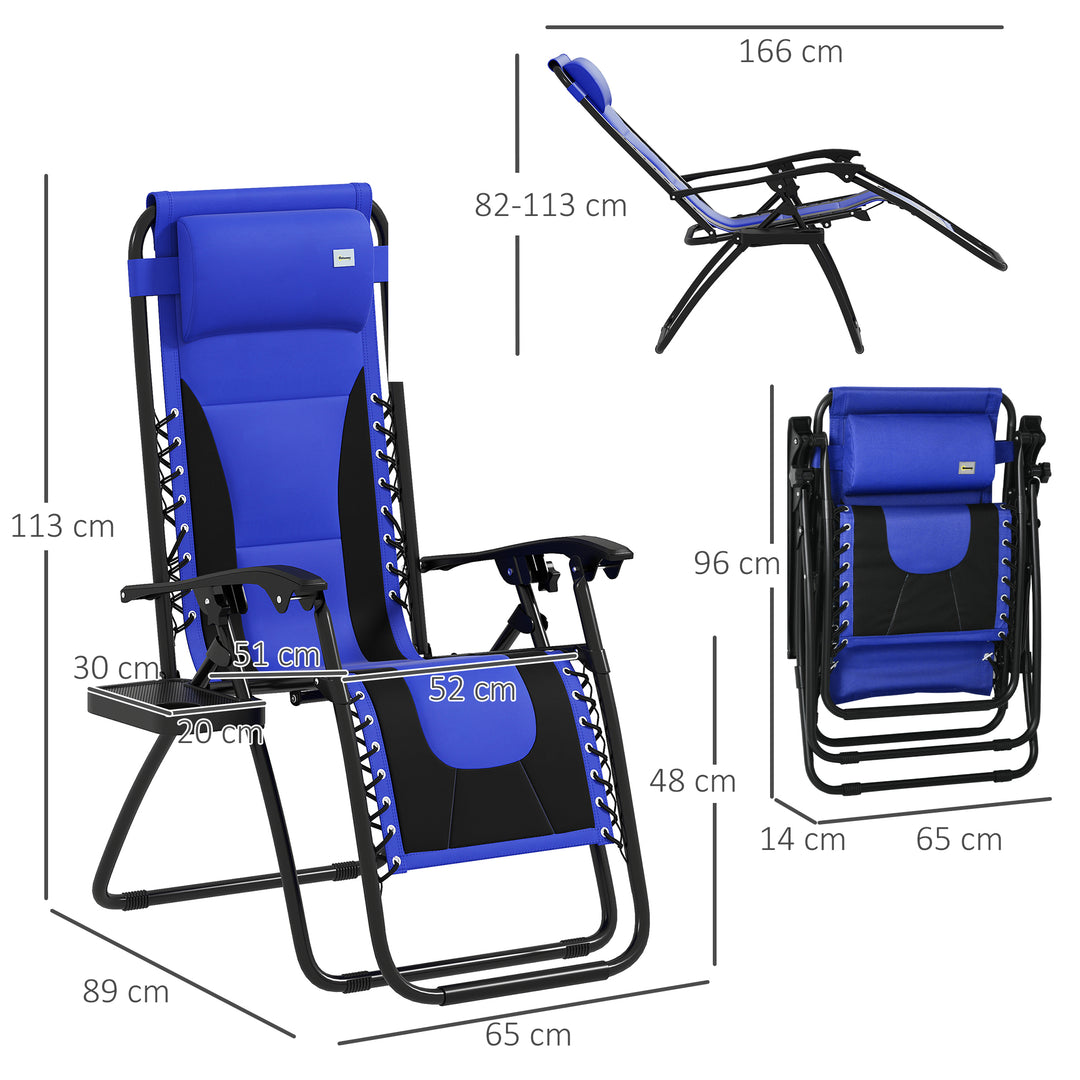Zero Gravity Lounger Chair Set of 2, Folding Reclining Patio Chair with Padded Seat, Cup Holder, Soft Cushion and Headrest for Poolside, Camping, Blue