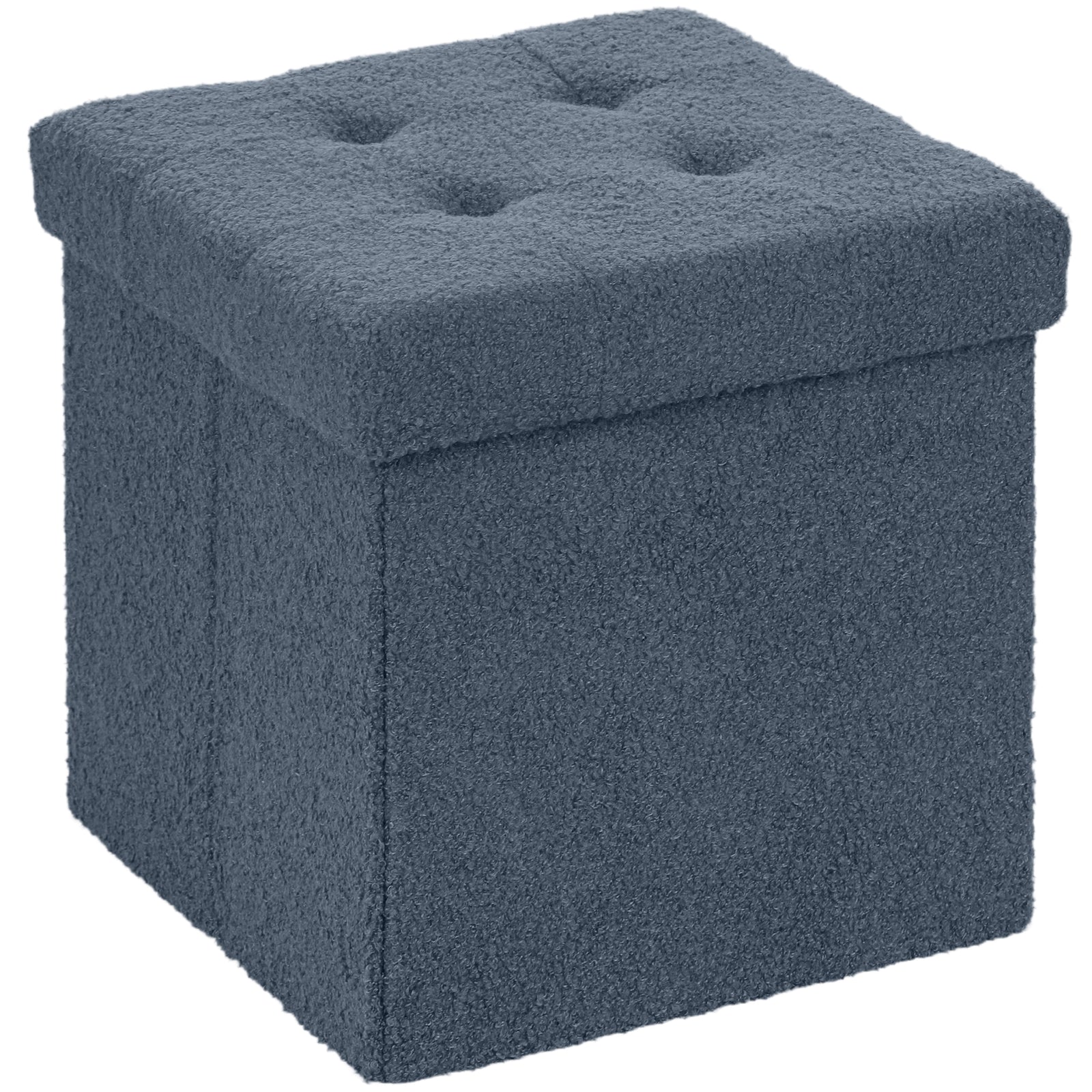 Foldable Sherpa Fleece Storage Ottoman - Blue