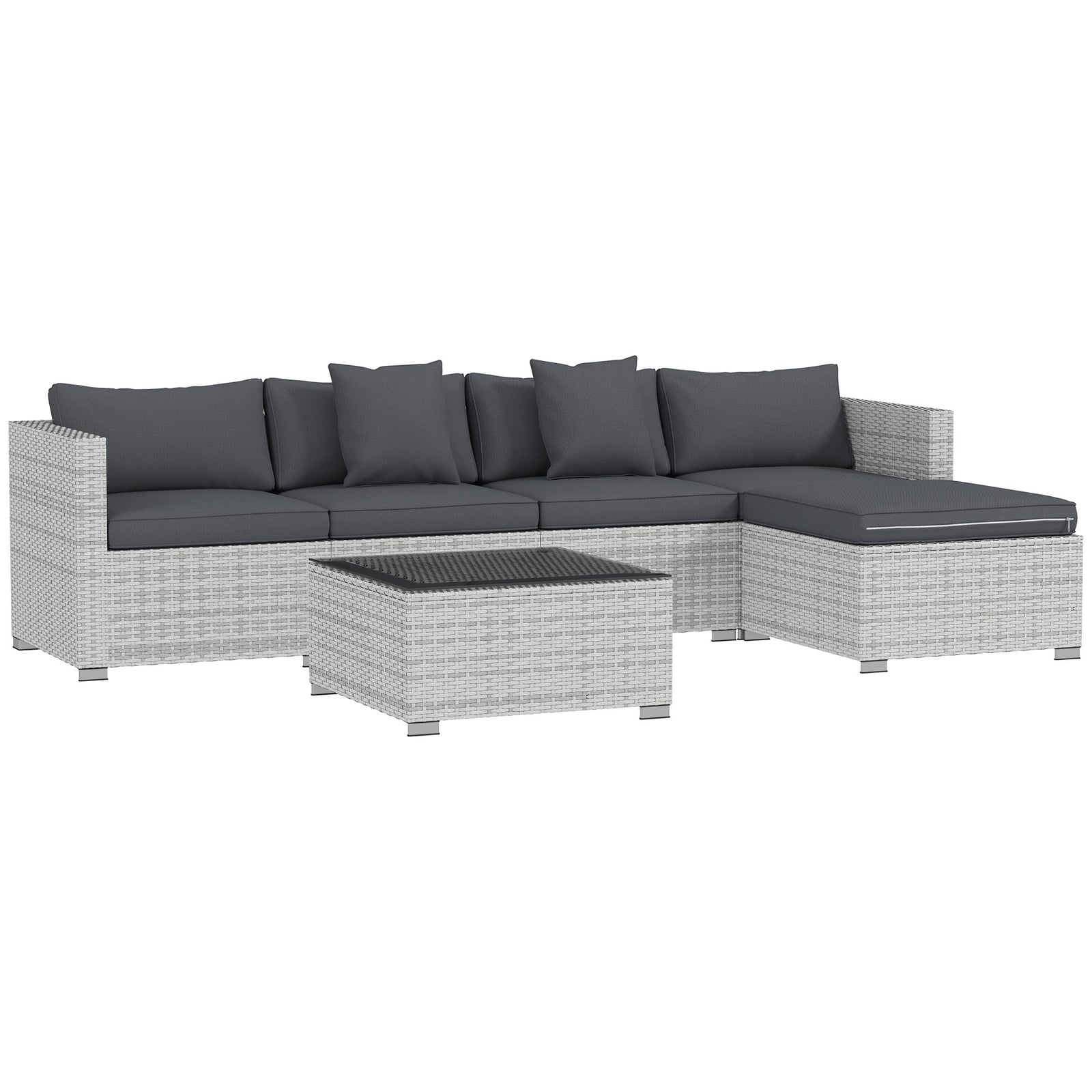 6 Pieces Rattan Corner Sofa Set - Mixed Grey